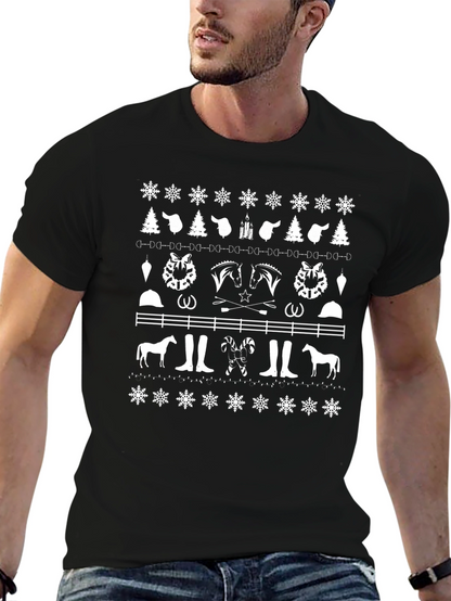 Equestrian Christmas Pattern Crewneck T-Shirt