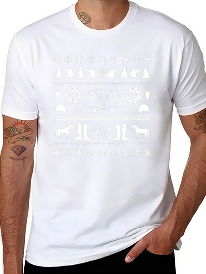 Equestrian Christmas Pattern Crewneck T-Shirt