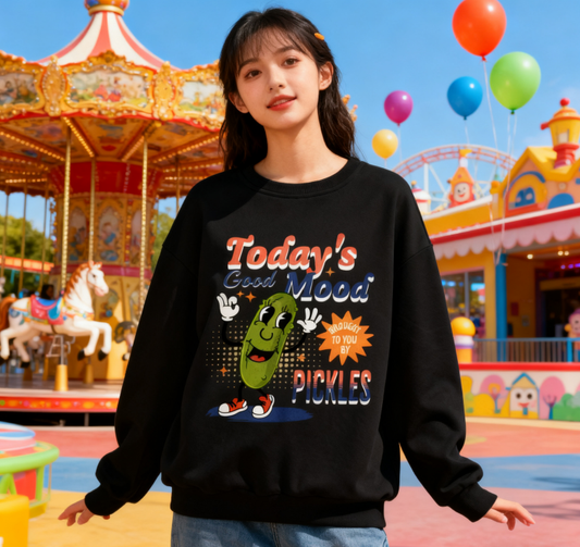 Today's Good Mood" Pickle Character Graphic Crewneck