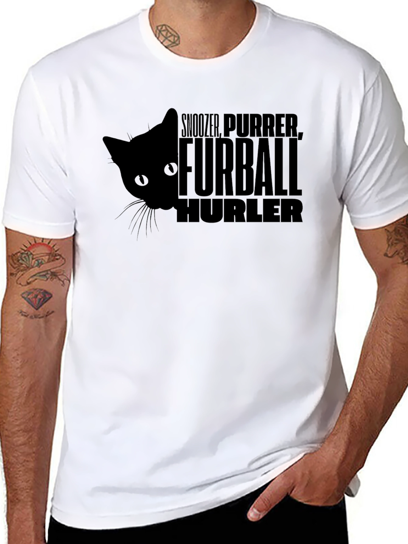 Furball Hurler Cat T-Shirt - Black