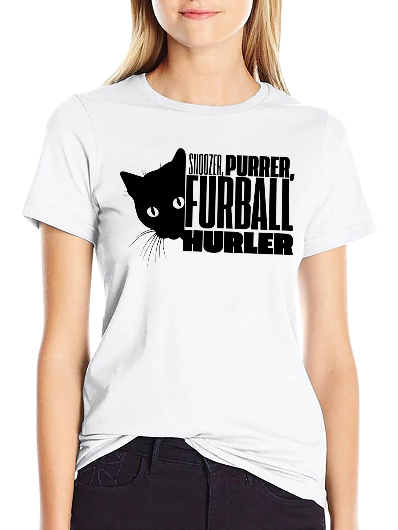 Furball Hurler Cat T-Shirt - Black