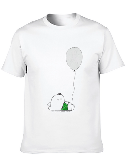 Unique Graphic Print T-Shirt: Panda and Ribbon Balloon