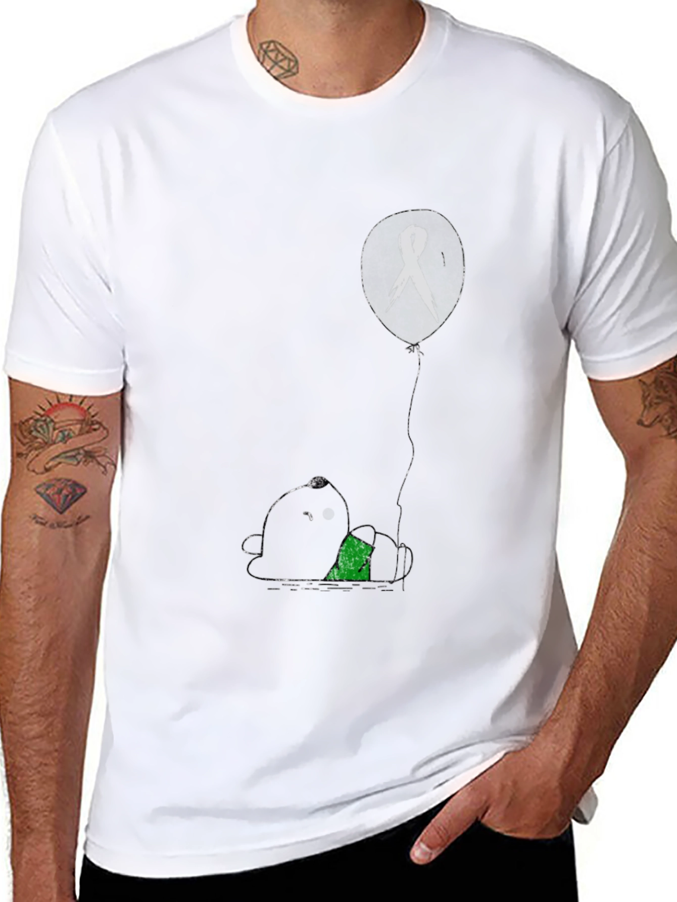 Unique Graphic Print T-Shirt: Panda and Ribbon Balloon