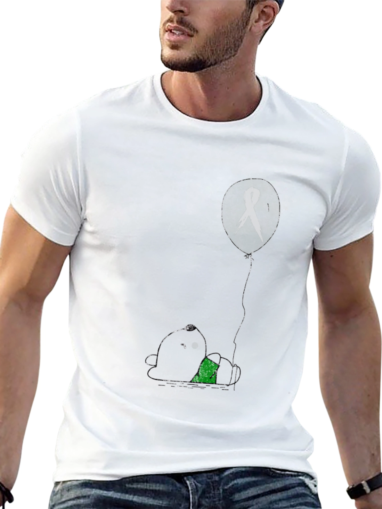 Unique Graphic Print T-Shirt: Panda and Ribbon Balloon