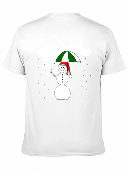 Rainy Day Snowman Graphic Tee - Black Cotton