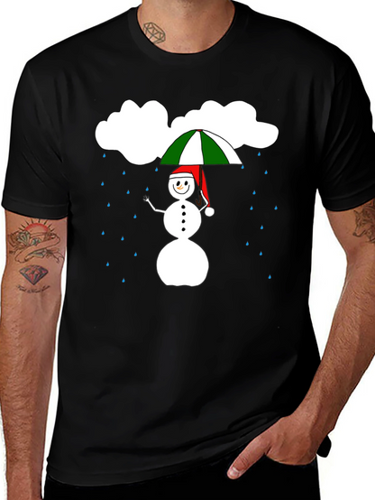 Rainy Day Snowman Graphic Tee - Black Cotton