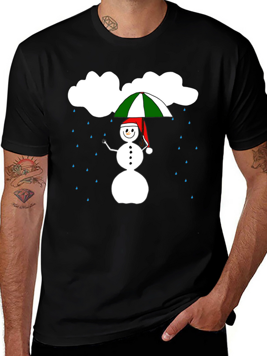 Rainy Day Snowman Graphic Tee - Black Cotton
