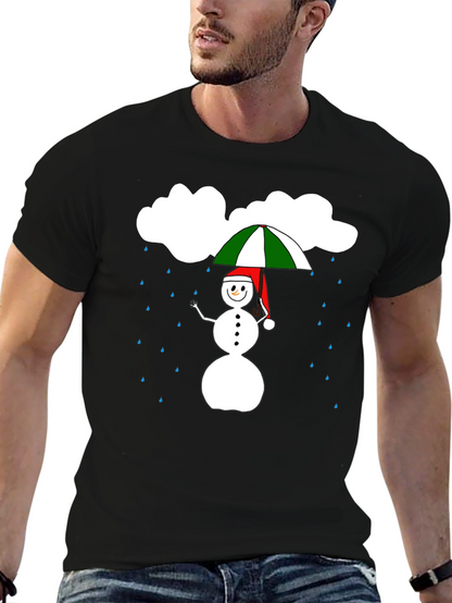Rainy Day Snowman Graphic Tee - Black Cotton