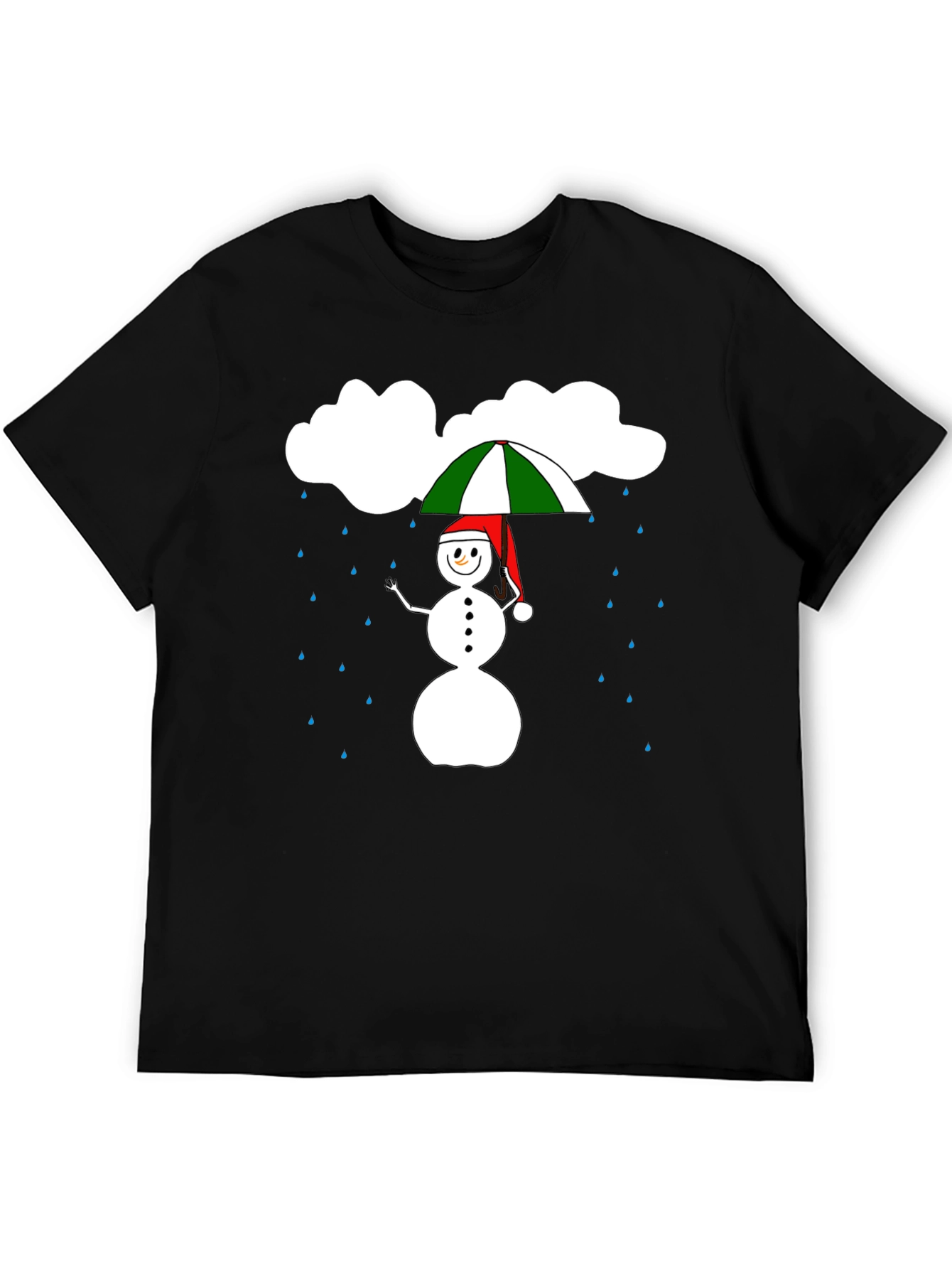 Rainy Day Snowman Graphic Tee - Black Cotton
