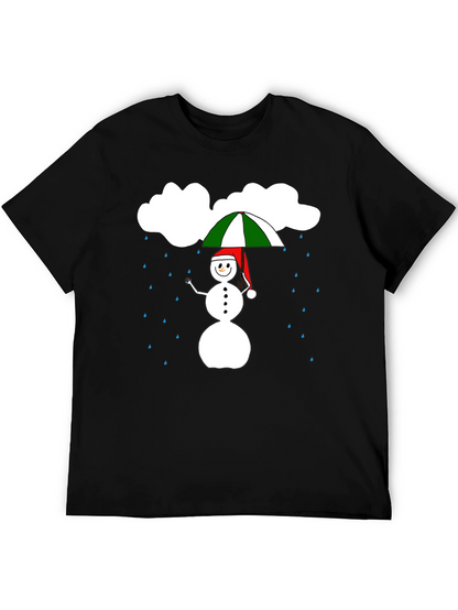 Rainy Day Snowman Graphic Tee - Black Cotton