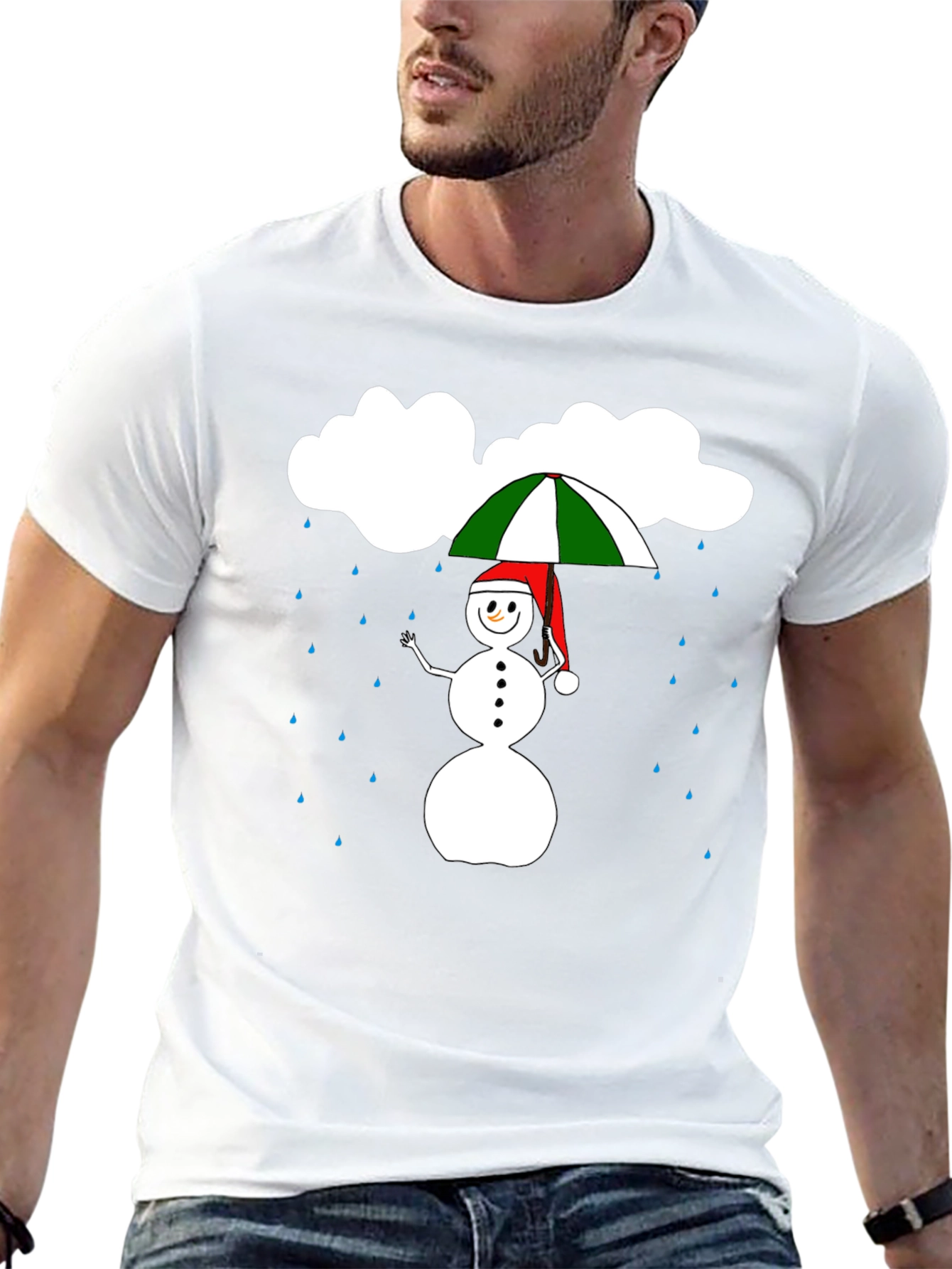 Rainy Day Snowman Graphic Tee - Black Cotton