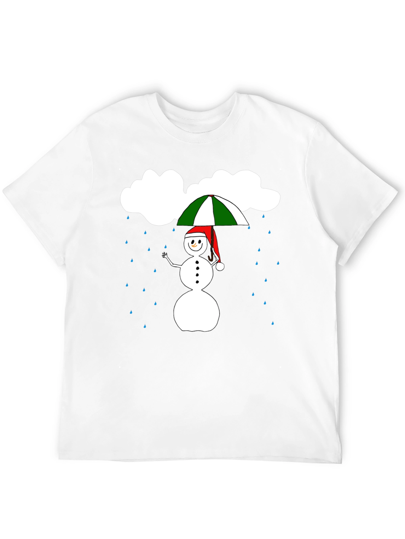 Rainy Day Snowman Graphic Tee - Black Cotton