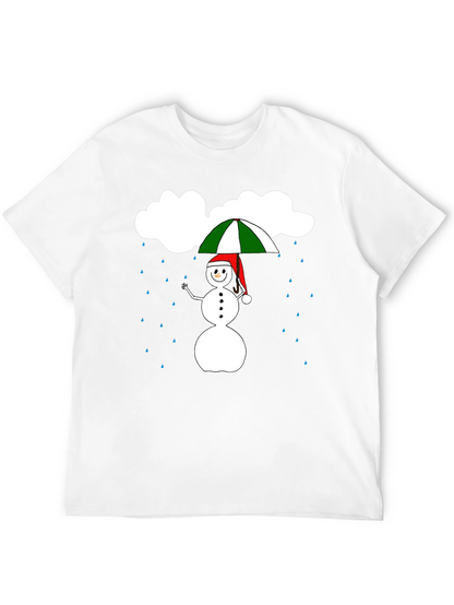 Rainy Day Snowman Graphic Tee - Black Cotton