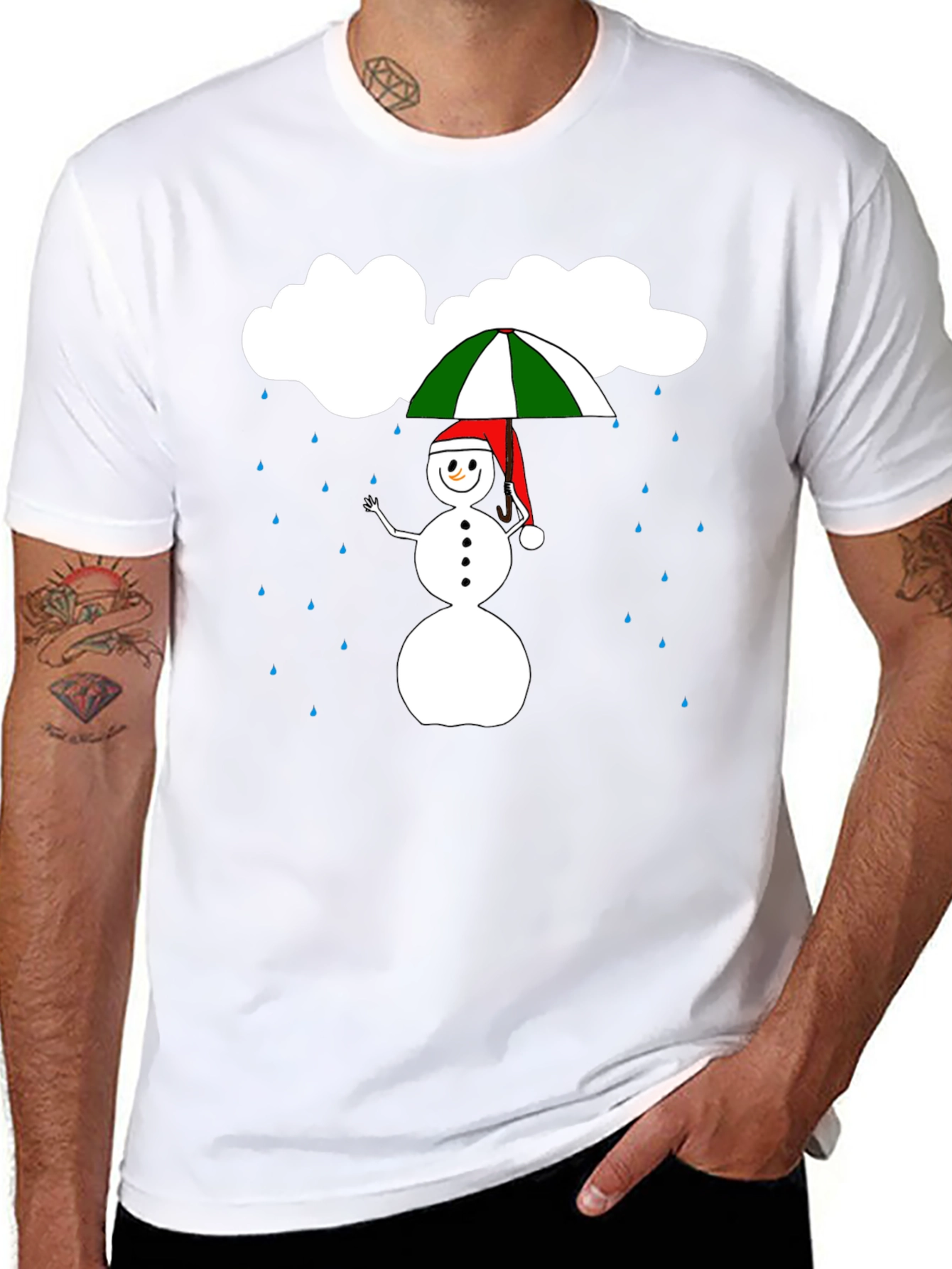Rainy Day Snowman Graphic Tee - Black Cotton
