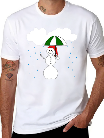 Rainy Day Snowman Graphic Tee - Black Cotton