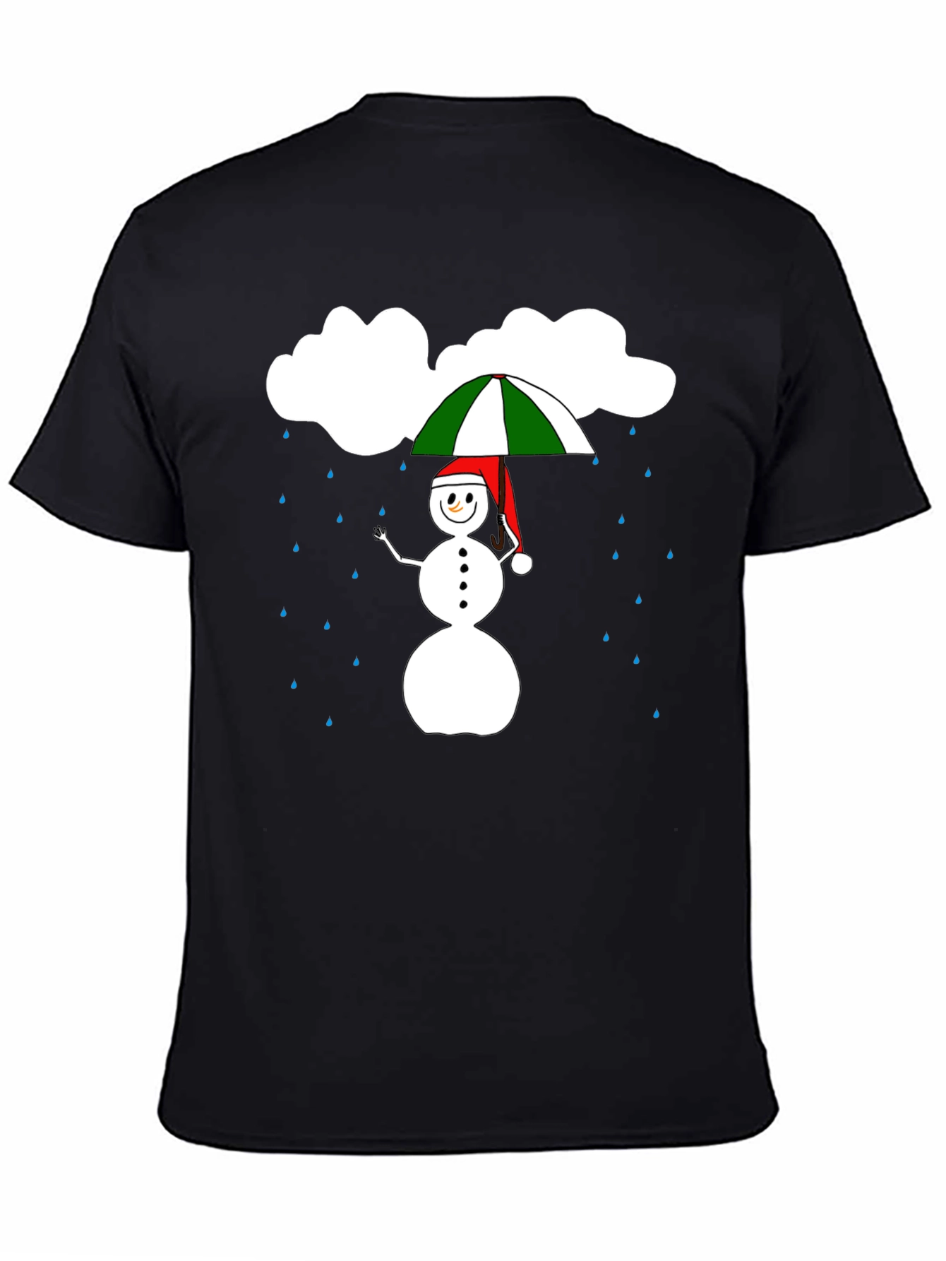 Rainy Day Snowman Graphic Tee - Black Cotton