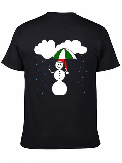 Rainy Day Snowman Graphic Tee - Black Cotton