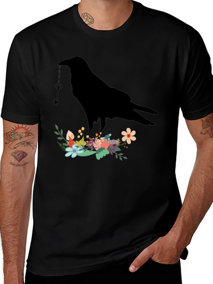 Raven Key Floral T-Shirt - Gothic Style Tee