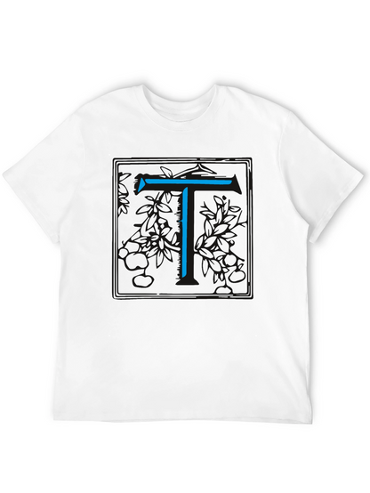 Modern Blue Initial T Graphic Black T-Shirt