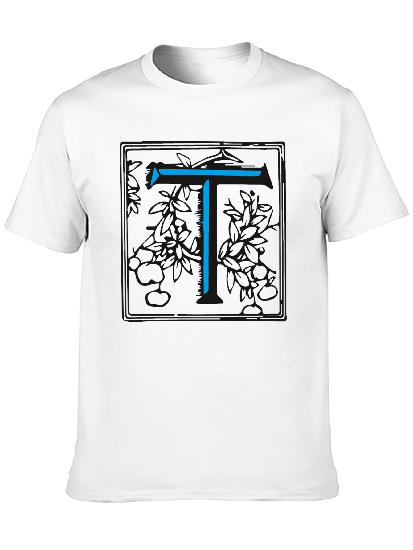 Modern Blue Initial T Graphic Black T-Shirt