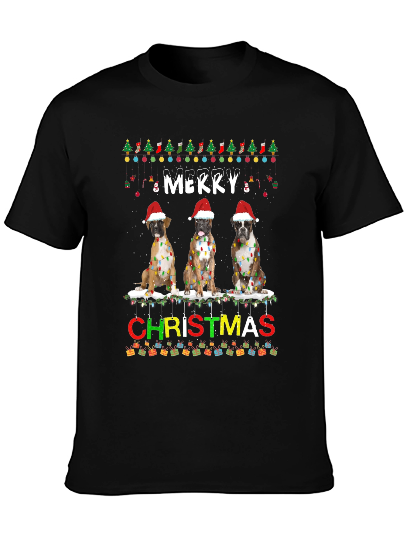 Merry Christmas Boxer Dog T-Shirt Festive Holiday Tee