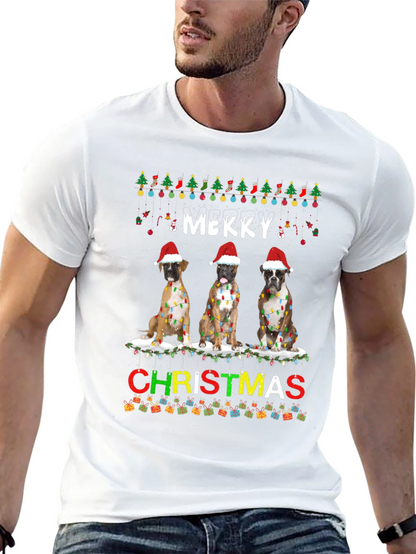 Merry Christmas Boxer Dog T-Shirt Festive Holiday Tee