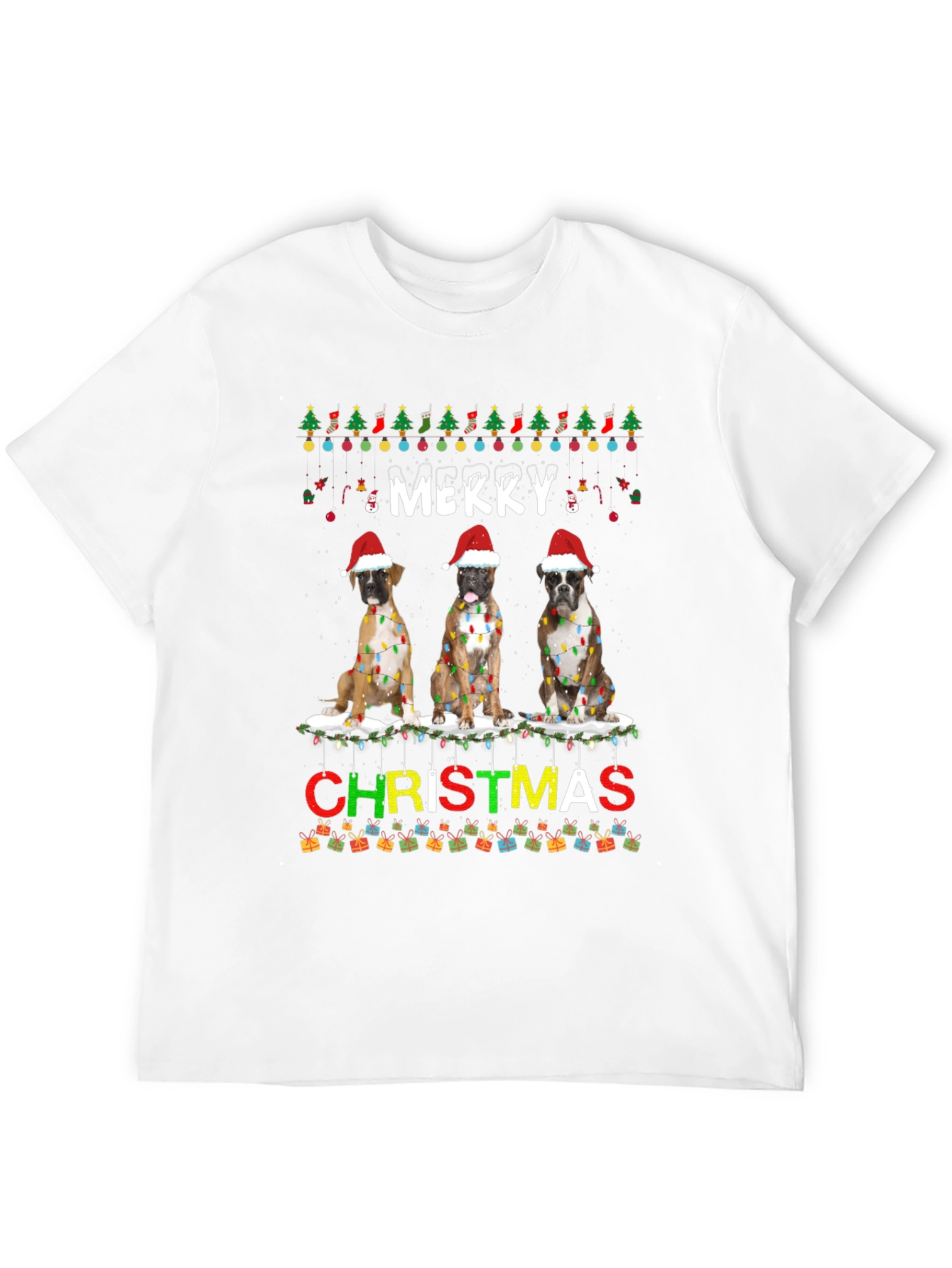 Merry Christmas Boxer Dog T-Shirt Festive Holiday Tee