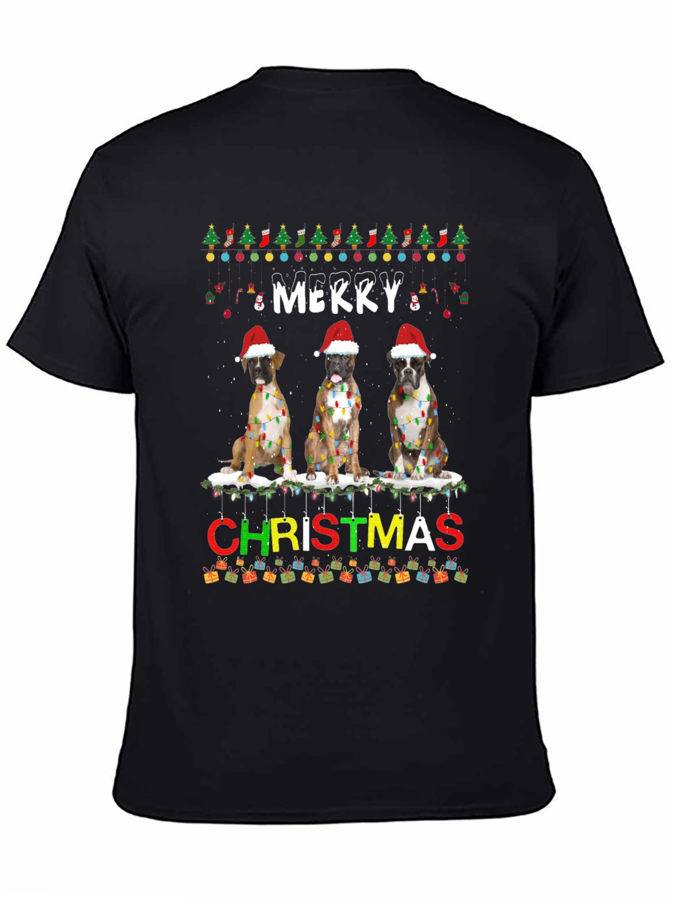 Merry Christmas Boxer Dog T-Shirt Festive Holiday Tee