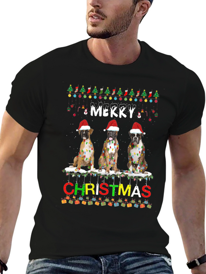 Merry Christmas Boxer Dog T-Shirt Festive Holiday Tee