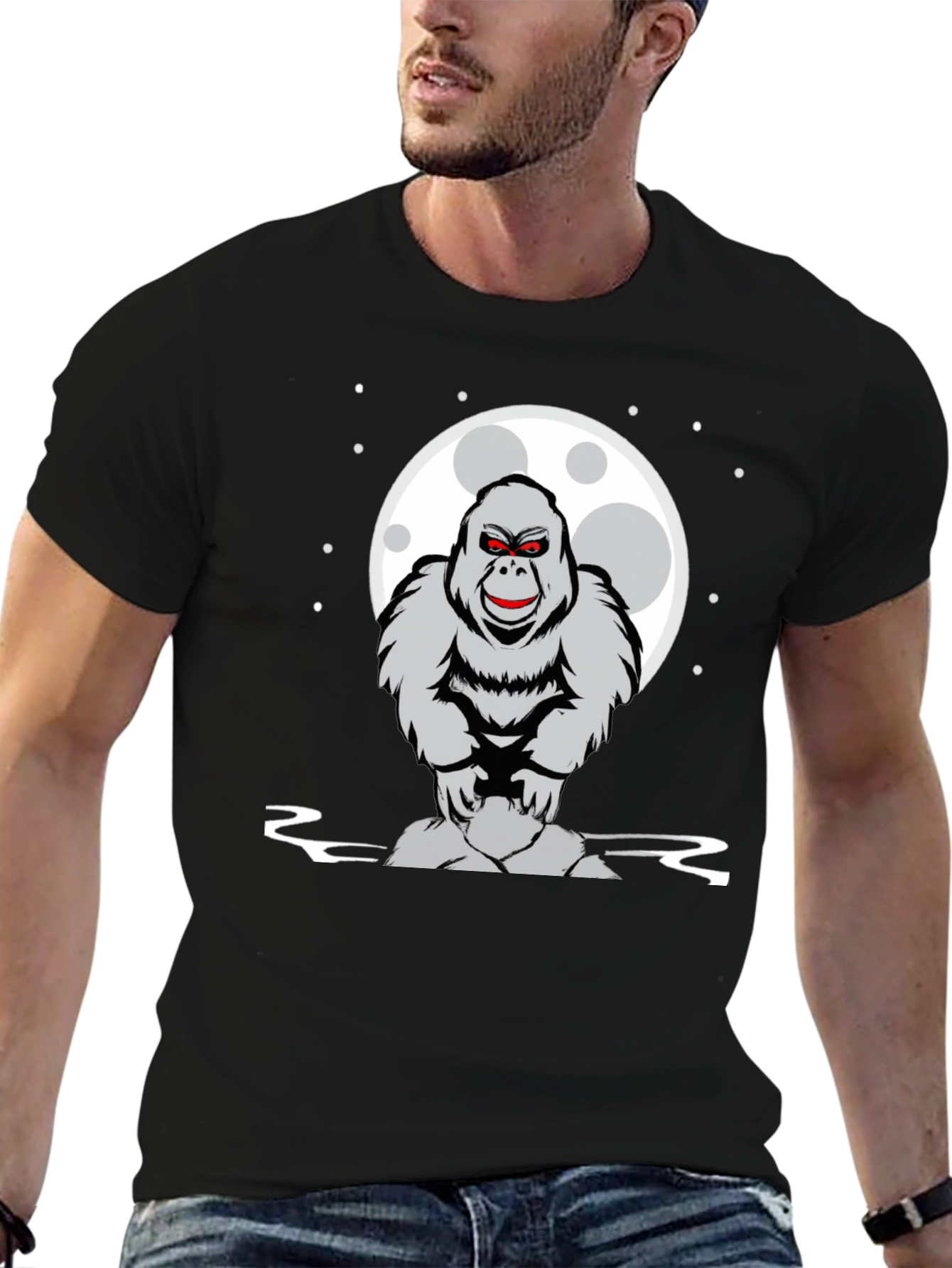 Gorilla Moon Graphic Tee - Black Cotton T-Shirt