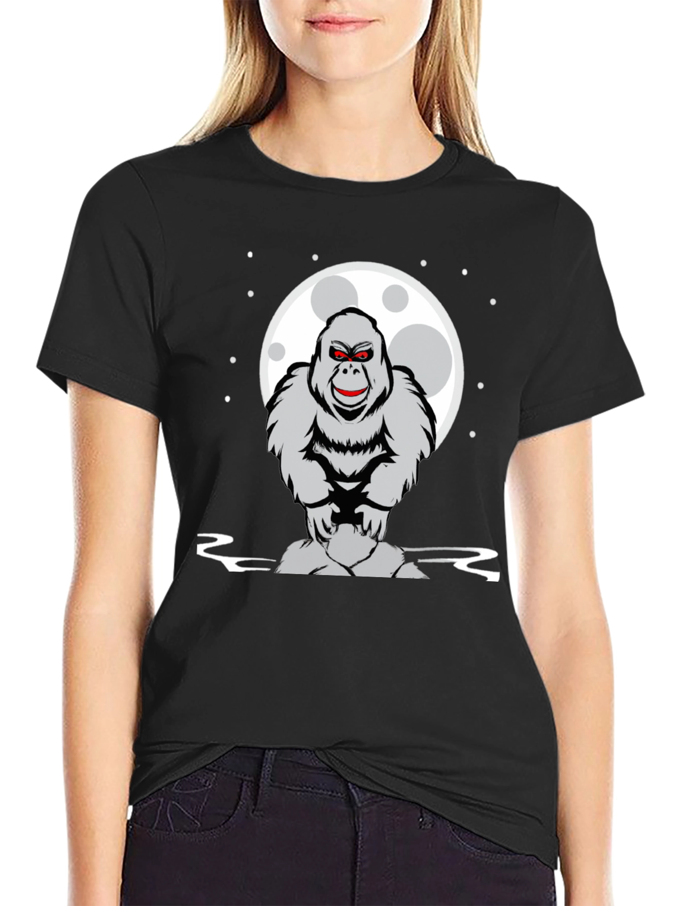 Gorilla Moon Graphic Tee - Black Cotton T-Shirt