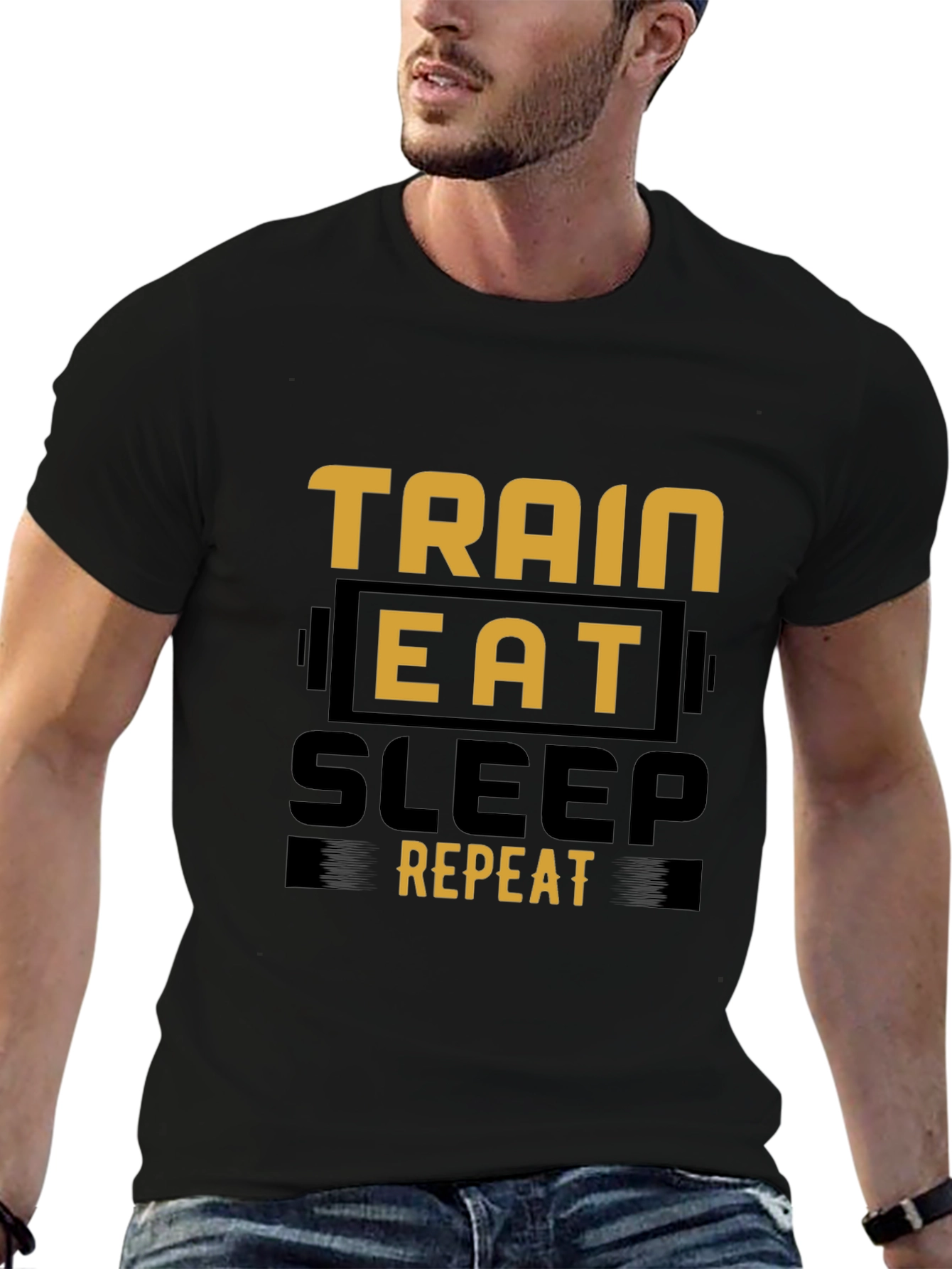 Train Eat Sleep Repeat Black Graphic Tee