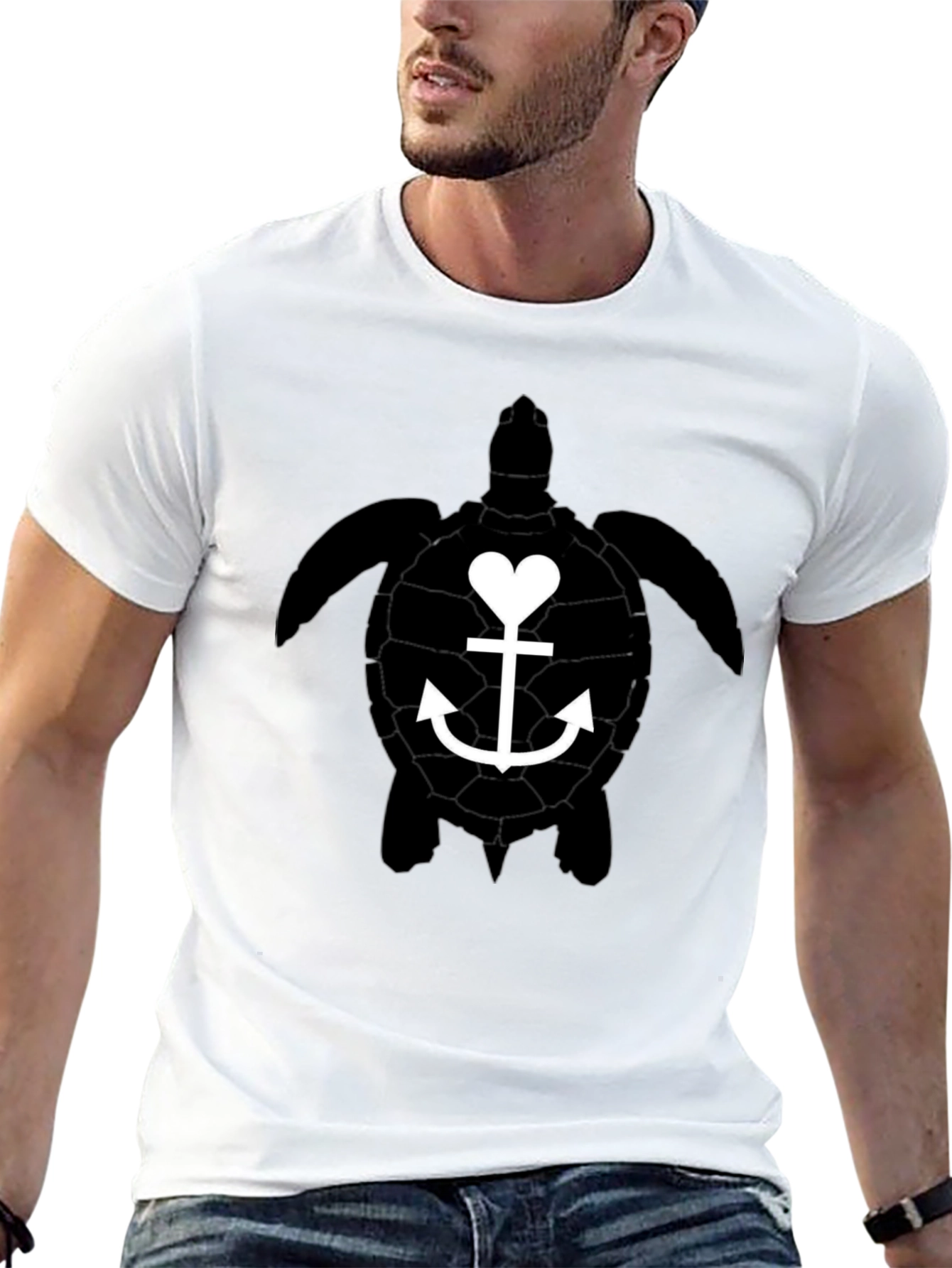 Turtle Anchor Heart Graphic Tee - Black