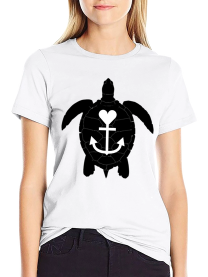 Turtle Anchor Heart Graphic Tee - Black