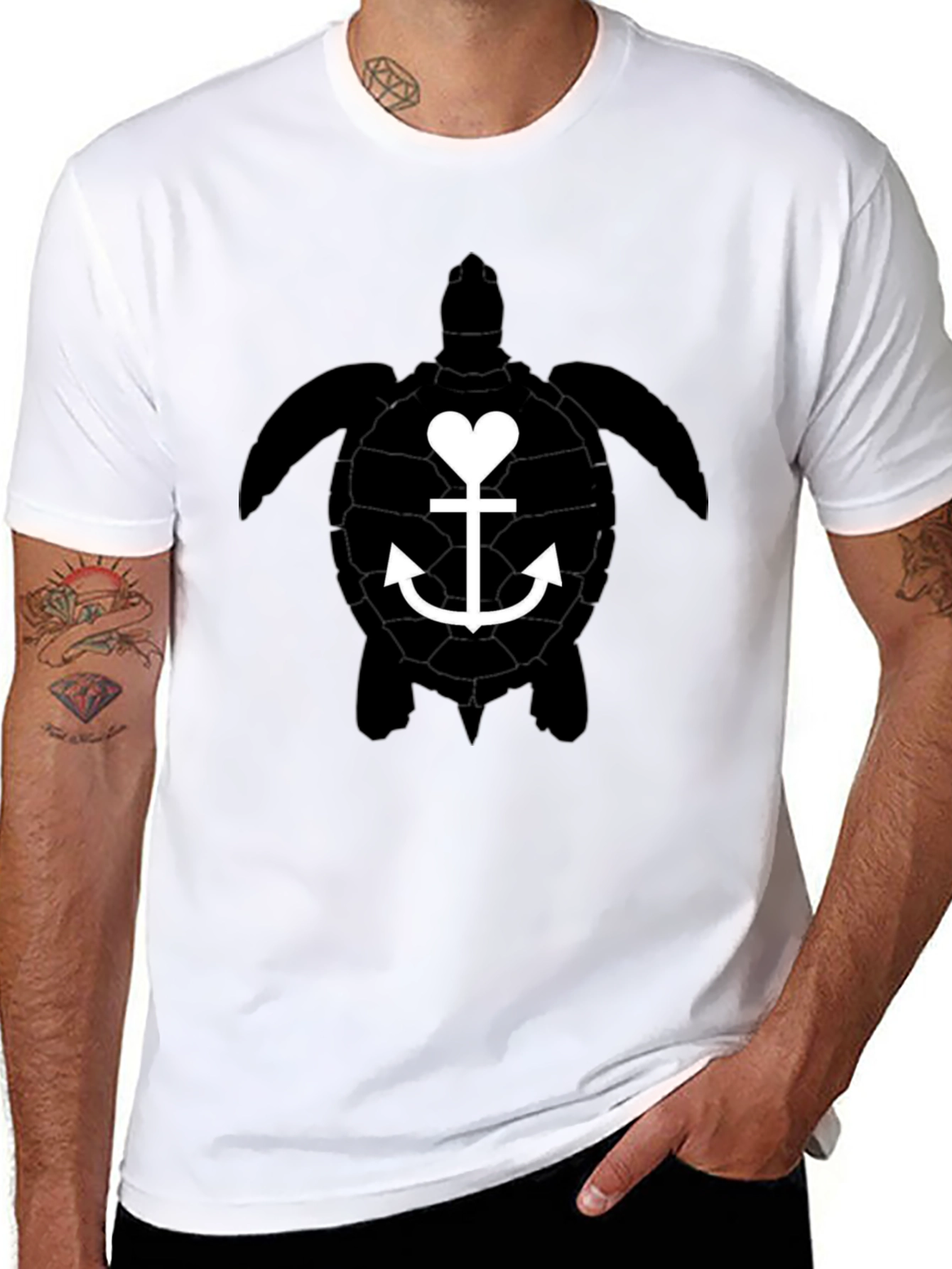 Turtle Anchor Heart Graphic Tee - Black