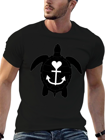 Turtle Anchor Heart Graphic Tee - Black