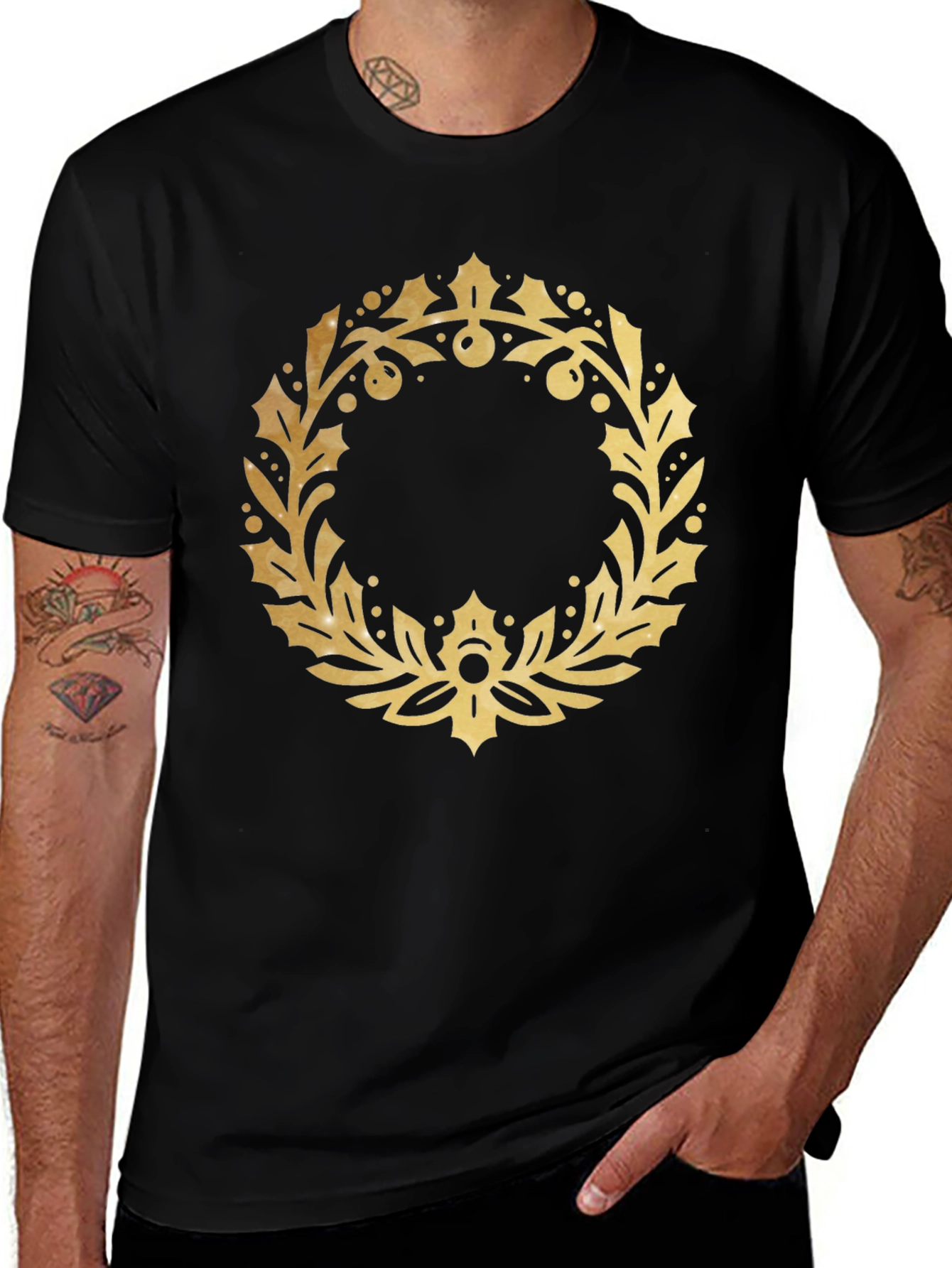 Gold Wreath Graphic Black T-Shirt