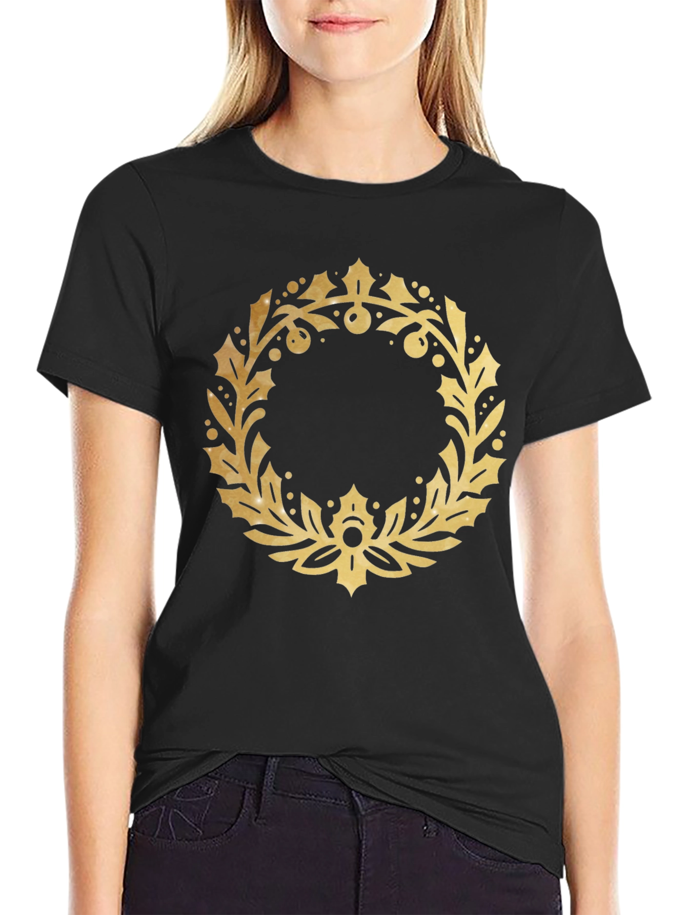 Gold Wreath Graphic Black T-Shirt