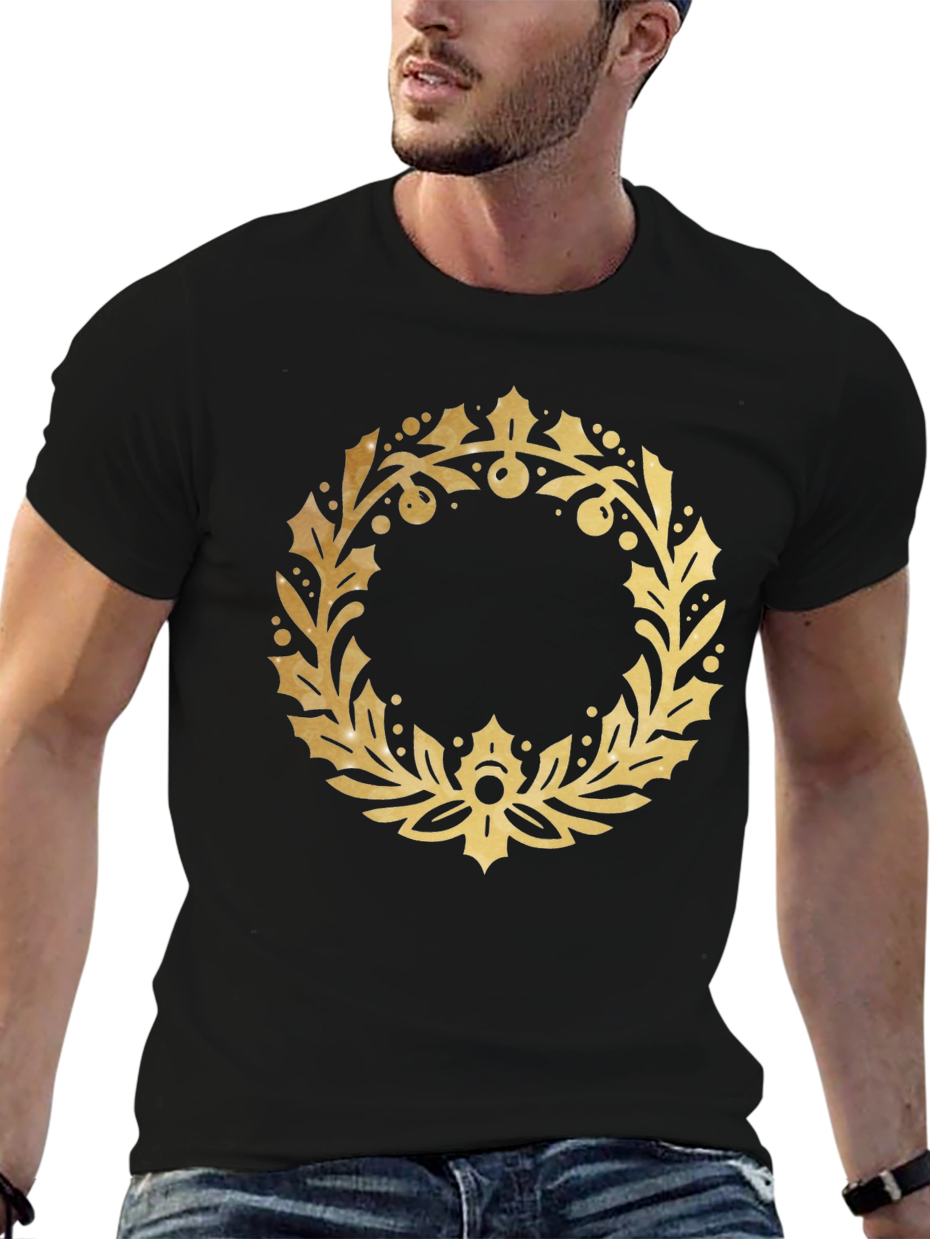Gold Wreath Graphic Black T-Shirt