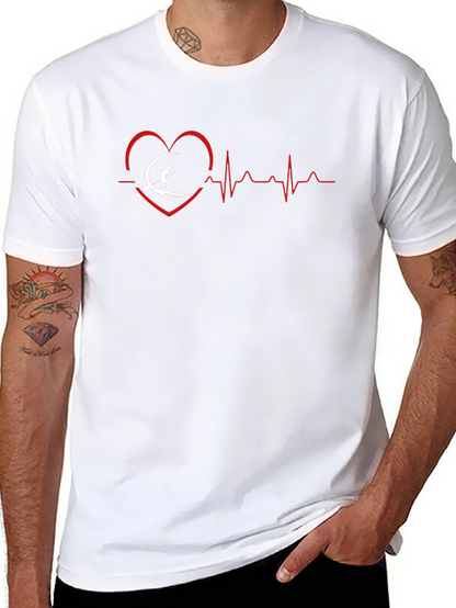 Surfing Heartbeat Graphic Tee - Mens Black T-Shirt