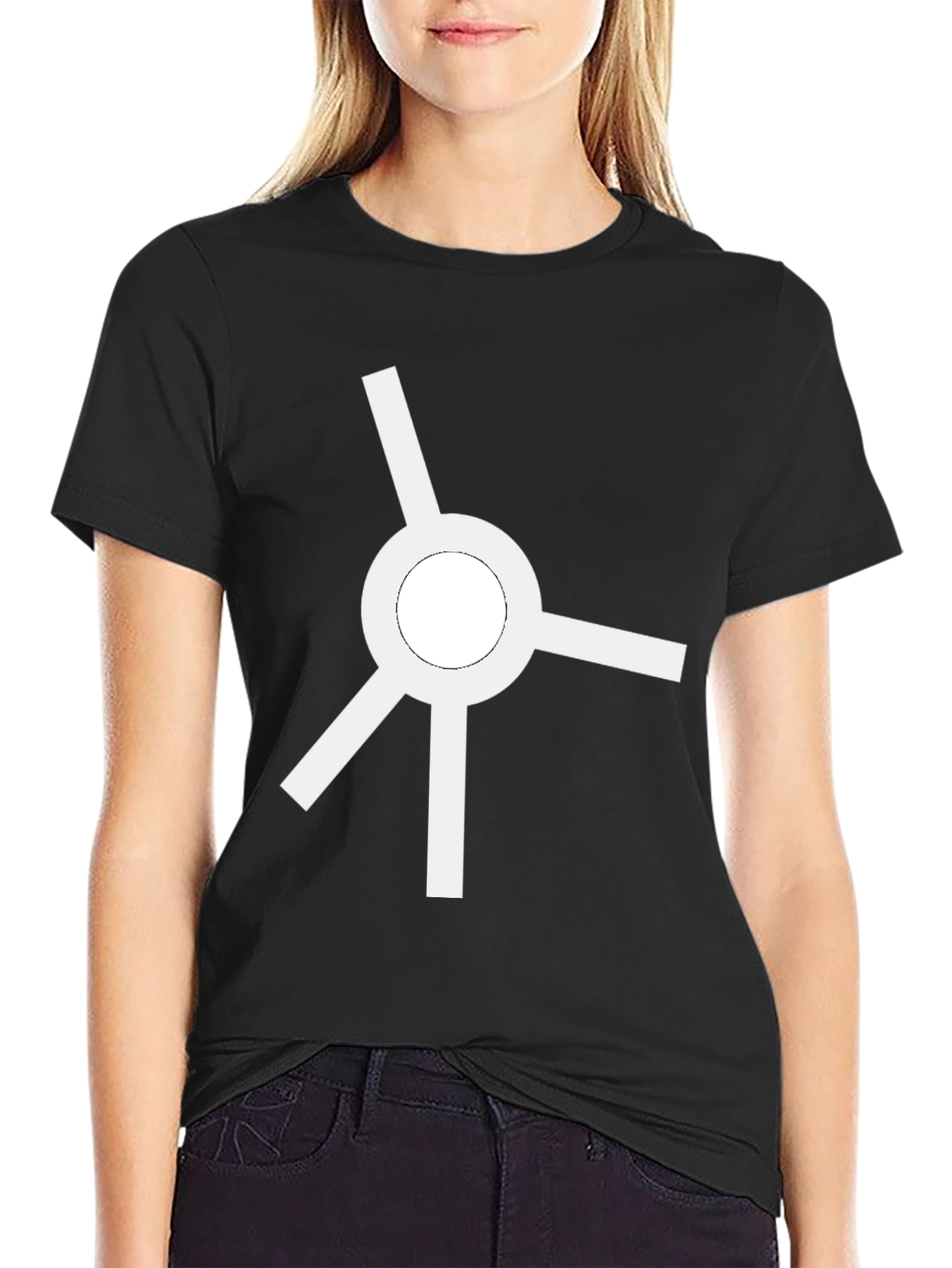 Minimalist White Roundabout Graphic Black T-Shirt