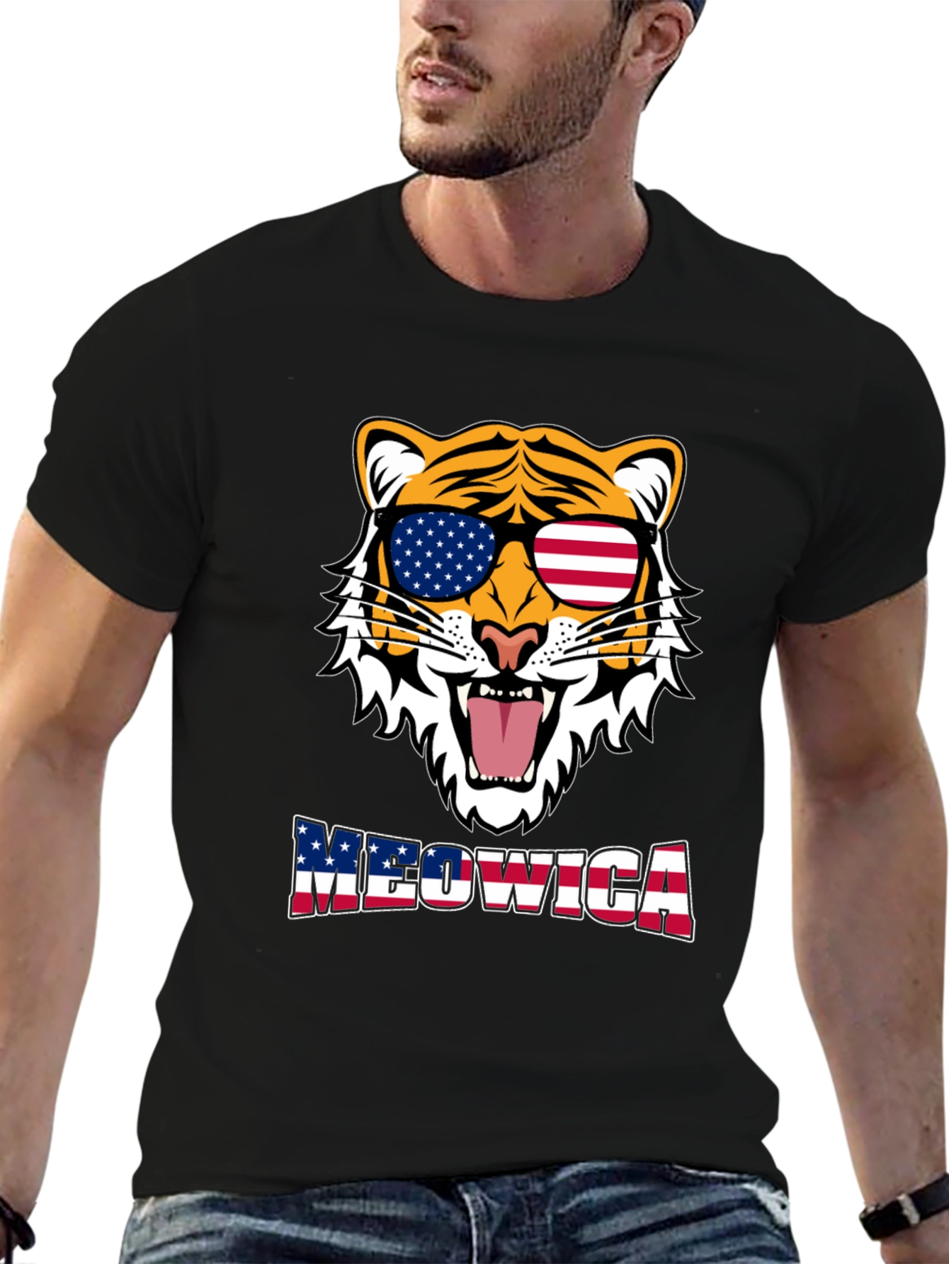 Meowica Tiger Graphic T-Shirt - Patriotic Style