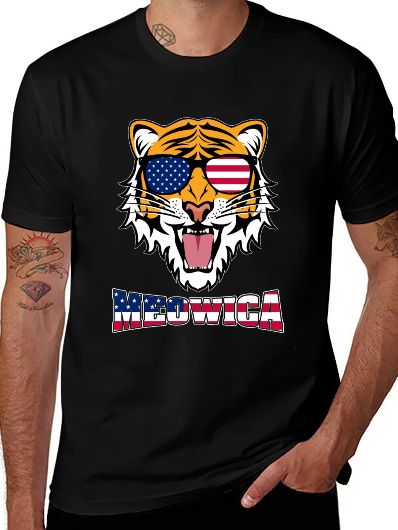 Meowica Tiger Graphic T-Shirt - Patriotic Style