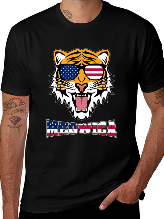 Meowica Tiger Graphic T-Shirt - Patriotic Style