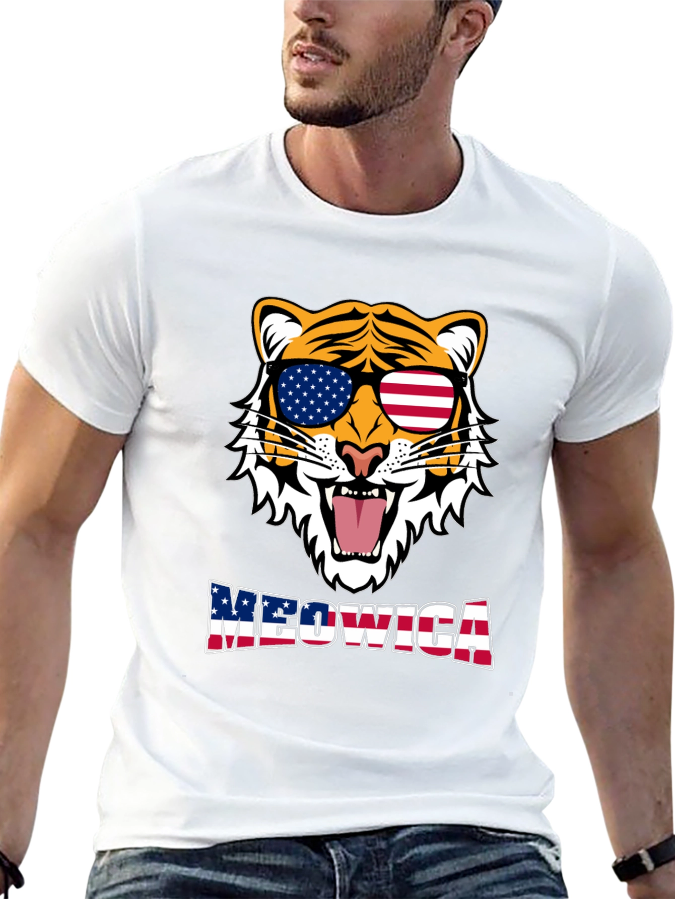 Meowica Tiger Graphic T-Shirt - Patriotic Style