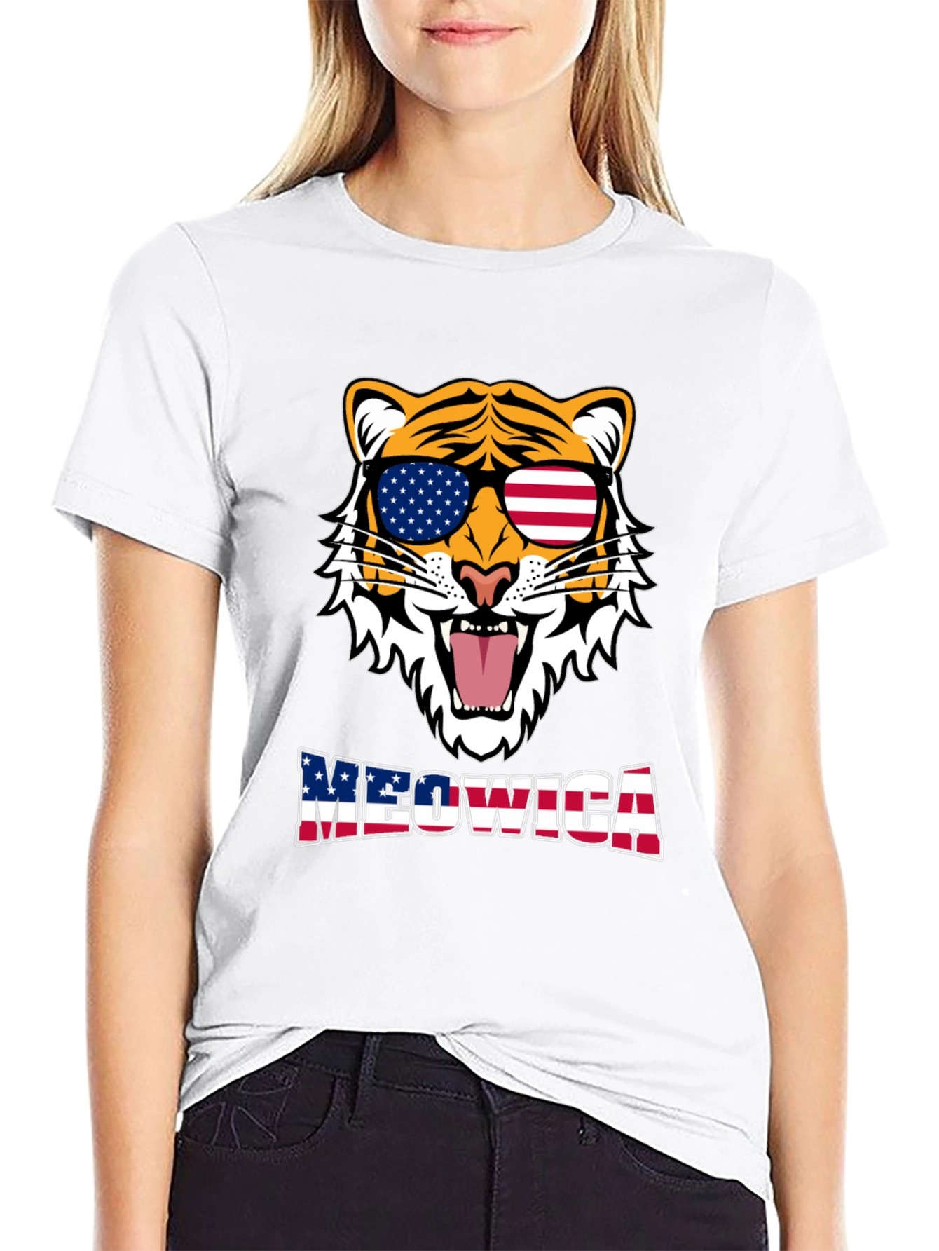 Meowica Tiger Graphic T-Shirt - Patriotic Style