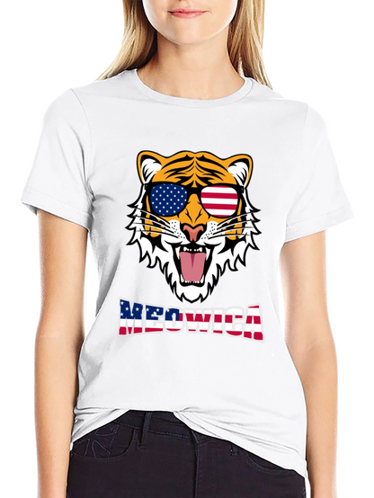 Meowica Tiger Graphic T-Shirt - Patriotic Style