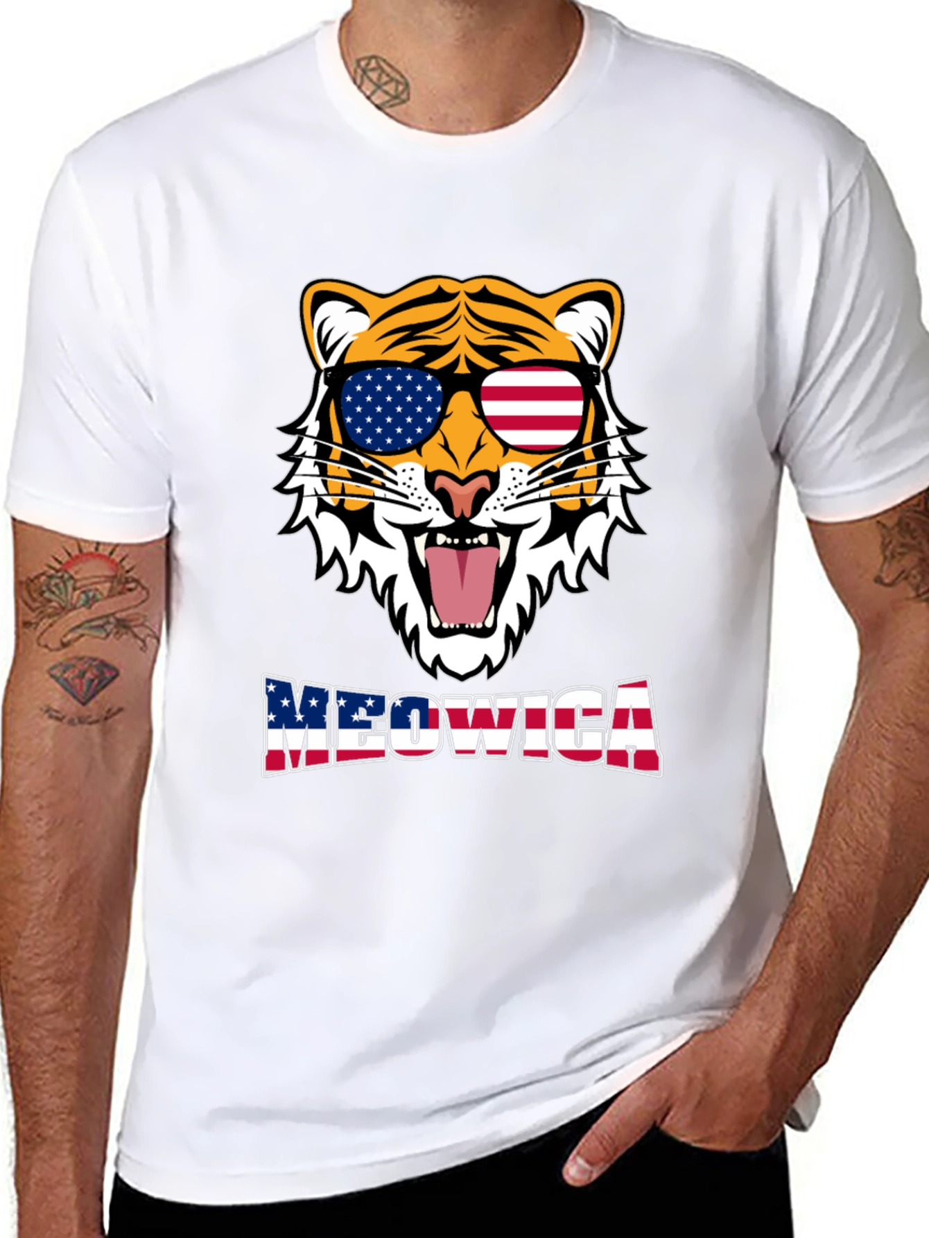 Meowica Tiger Graphic T-Shirt - Patriotic Style