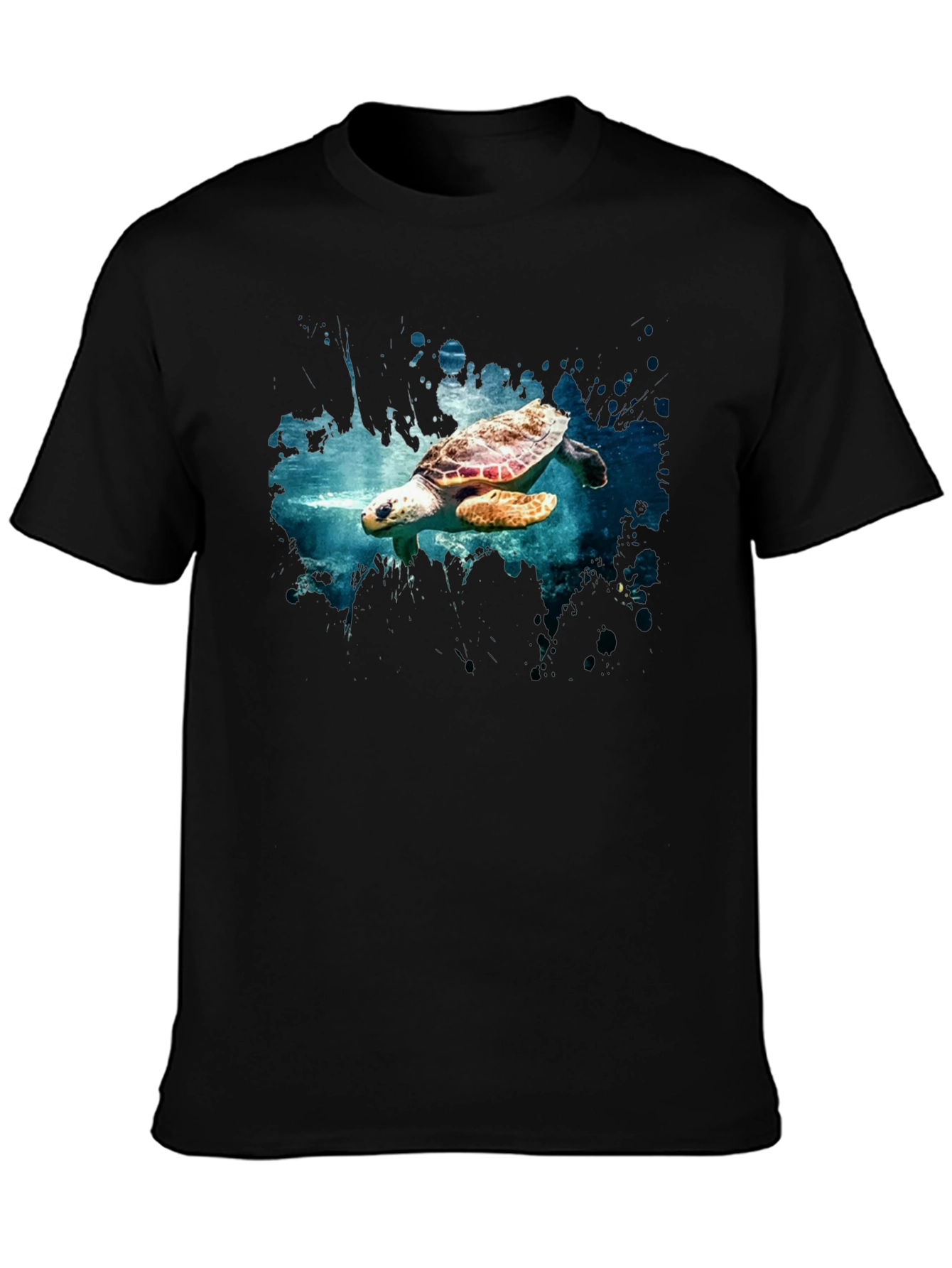 Sea Turtle Graphic Print Black T-Shirt