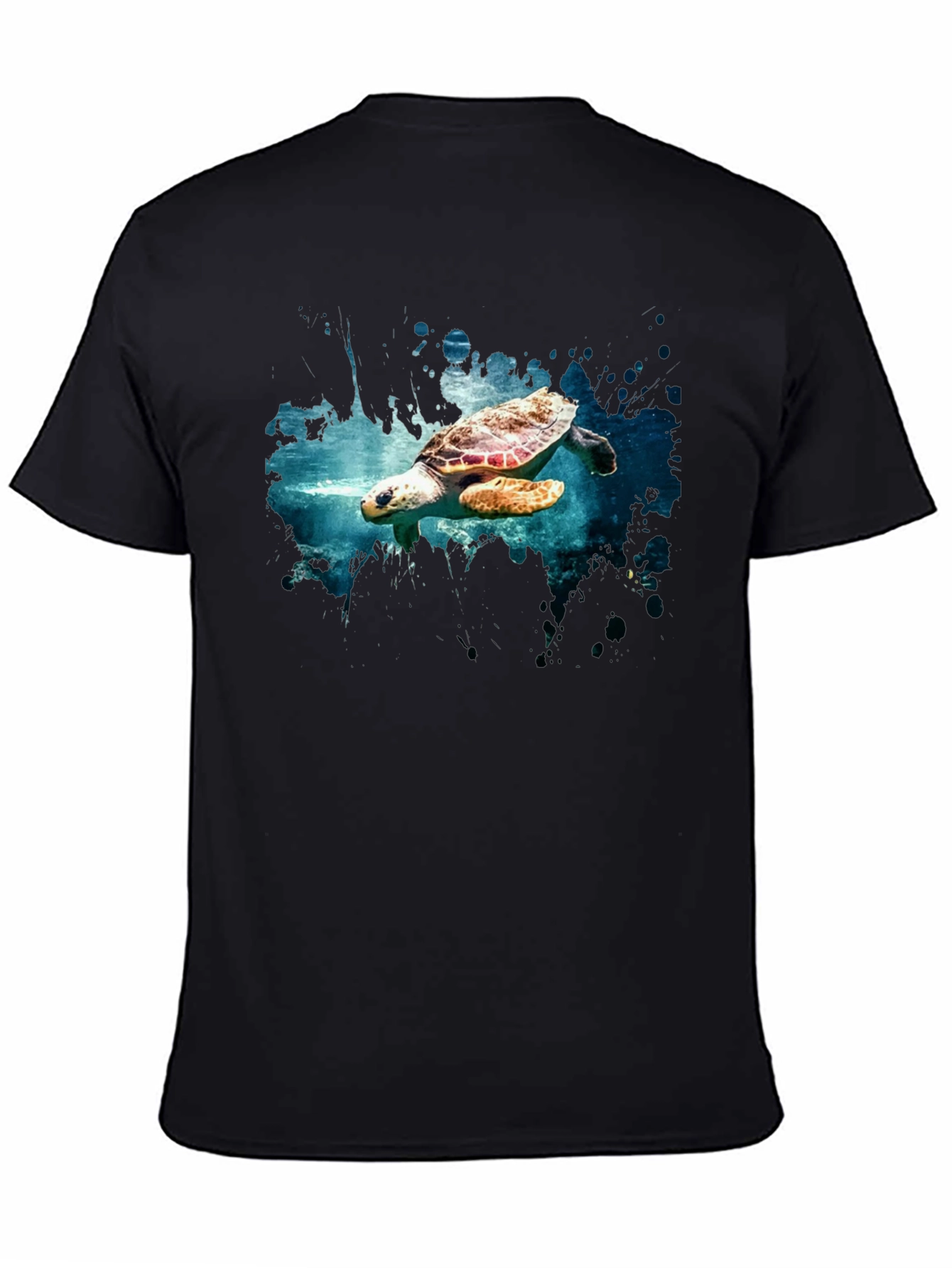 Sea Turtle Graphic Print Black T-Shirt